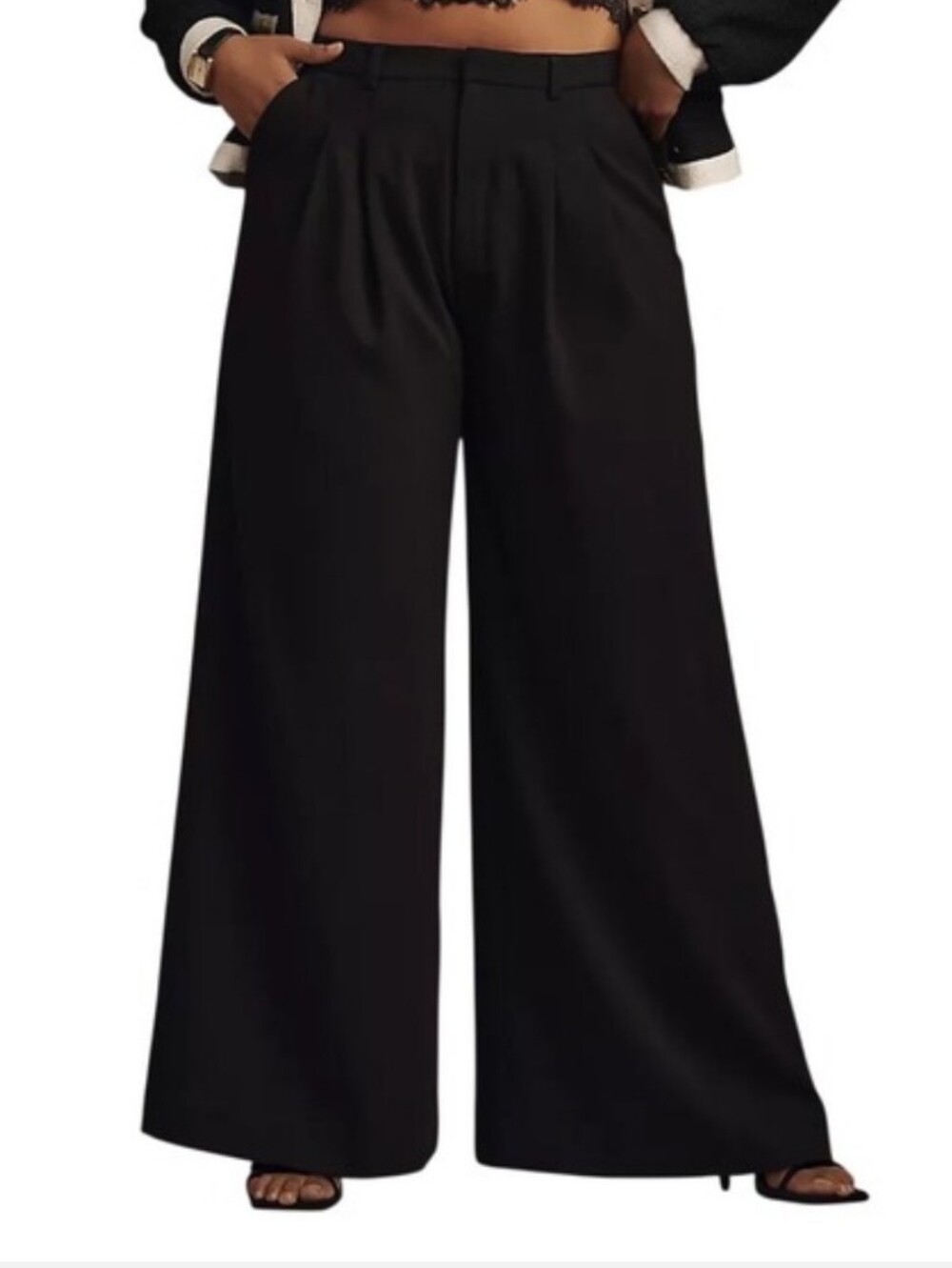 Anthropologie Maeve Avery Black Wide-Leg Pleated Trousers